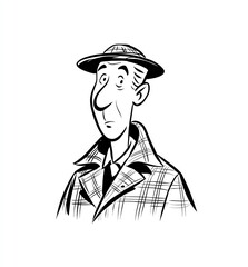 Pen and Ink Illustration of a Surprised Man in a Plaid Coat