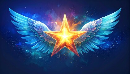 A blazing star with vibrant wings takes center stage against a cosmic backdrop.