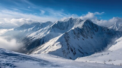 Snowy mountain peaks under a vibrant sky