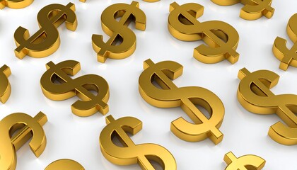 Luxury seamless wallpaper with golden dollar symbols in 3D metallic style.