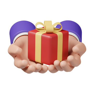 hand holding a gift box 3d render