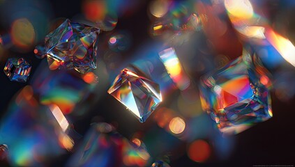 Abstract digital rendering of multifaceted gems floating in space