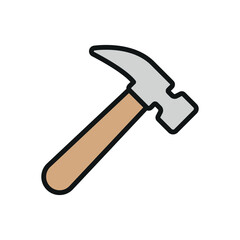 Hammer tool icon in outline with color for workshop, engineer, and building projects.