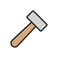 Hammer tool icon in outline with color for workshop, engineer, and building projects.