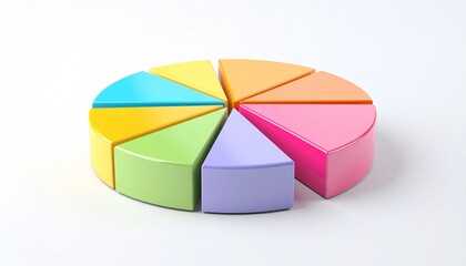 Obraz premium Colorful 3D pie chart with eight separated segments on white background.