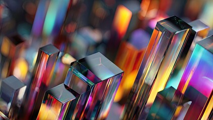 Abstract cityscape of vibrant, iridescent cubes
