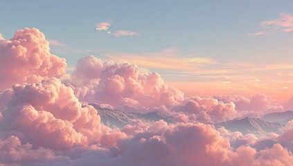 Pastel cloudscape at sunset over mountains