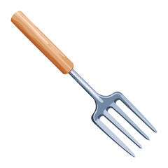 Simple and elegant vector illustration of a single metal hand fork with a sleek wooden handle, isolated on a clean white background, perfect for a logo or icon