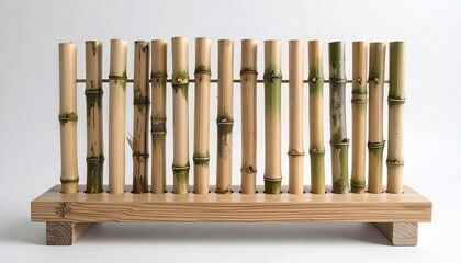 Decorative bamboo screen on wooden base.