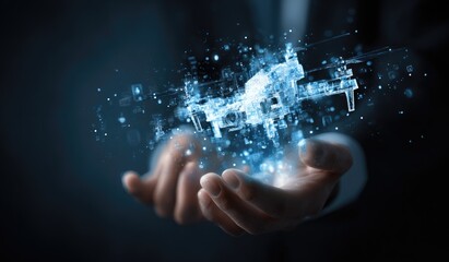 Drone hologram in hands