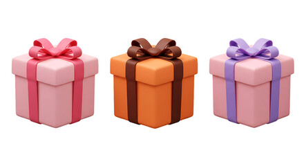 Fototapeta premium Three colorful wrapped presents with ribbons isolated on a transparent background gifts boxes