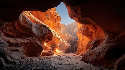 Antelope Canyon in Arizona with Sunlight Streaming Through Narrow Sandstone Walls, Illuminating Warm Orange and Red Rock Formations