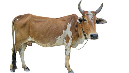 Desi Cow Isolated on a White Background with Copy Text Space. Traditional Domestic Cattle Element for Farm Posters, Cultural Themes, and Nature-Inspired Designs. PNG File