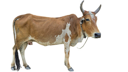 Desi Cow Isolated on a White Background with Copy Text Space. Traditional Domestic Cattle Element for Farm Posters, Cultural Themes, and Nature-Inspired Designs. PNG File