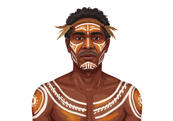 Indigenous Man with Traditional Face and Body Paint Illustration