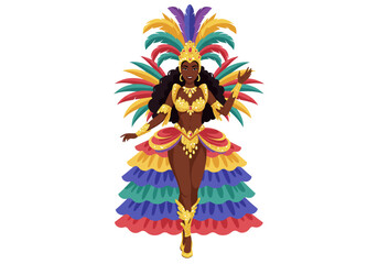 Woman in Colorful Carnival Costume with Feathers and Jewels