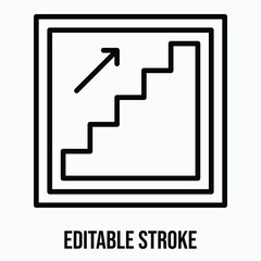 stair Up Sign Vector Icon, Isolated Vector Lineal Style Icon, Editable Stroke.