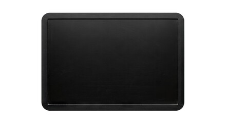 Black framed rectangular chalkboard with rounded corners centered on white backdrop