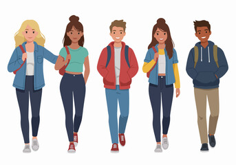 Obraz premium Group of diverse young people walking together