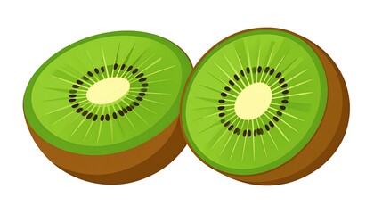 Two vibrant kiwi slices, displayed against a plain white background, showcase a healthy and delicious fruit.