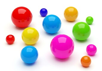Fototapeta premium Collection of colorful spherical objects scattered on a white background