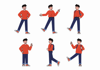 Young man poses in various actions with transparent background