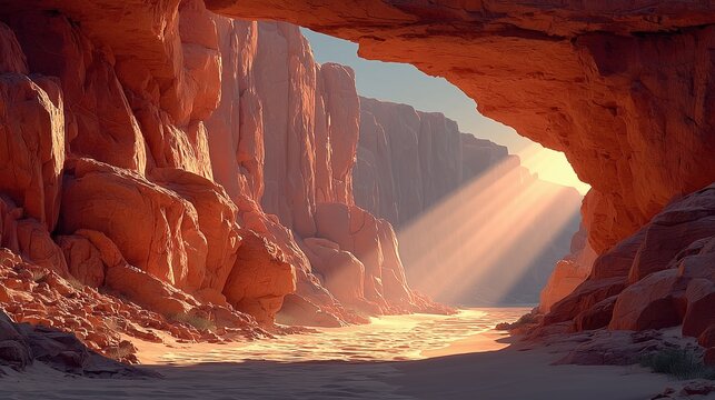 Antelope Canyon in Arizona with Sunlight Streaming Through Narrow Sandstone Walls, Illuminating Warm Orange and Red Rock Formations
 - Powered by Adobe