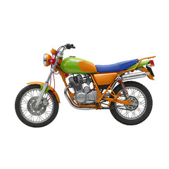 Fototapeta premium Classic motorbike built from colorful parts and metal frames, vintage style, isolated on white background for design and creative projects.