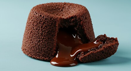 Chocolate Lava Cake with Soft Center on Pastel Blue Background