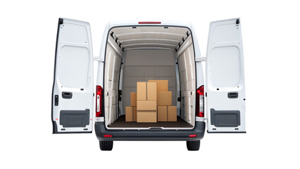 Delivery Van with Open Doors and Cardboard Boxes
