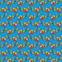 Colorful Brush Flower Seamless Pattern – Hand-Drawn Botanical Ink Vector Illustration