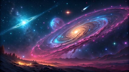 Colorful Galaxy Space Art with Spiral Nebula and Stars
