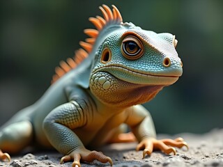 Light blue iguana gazes forward: Textured skin