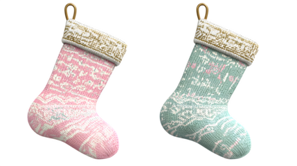 Knitted Christmas Stockings, isolated on transparent background