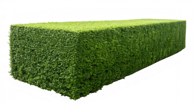 Green hedge isolated on transparent background, a neatly trimmed boxwood shrub perfect for garden design and landscaping projects