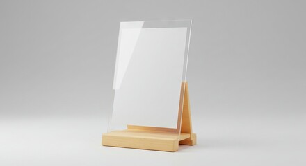 Clear acrylic sign holder with wooden base blank white insert minimalist setting