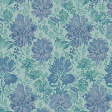 Seamless Pattern, Seamless floral pattern illustration with blue flowers and green leaves design Stock royalty free  image.