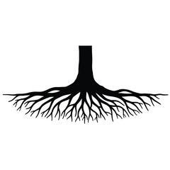 Black tree roots spreading wide vector