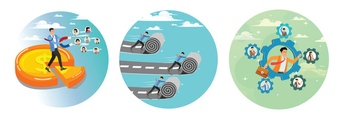 Customer acquisition cost concept. Career path development. Roles and responsibilities .