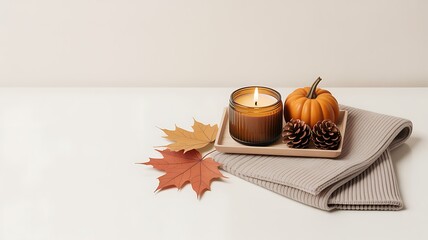 Autumn Still Life with Candle and Wooden Accents