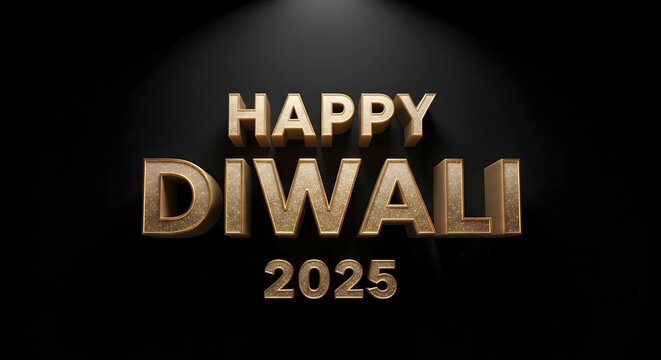 Golden Happy Diwali 2025 text on black background, modern festive greeting design for Indian festival of lights celebration and holiday wishes