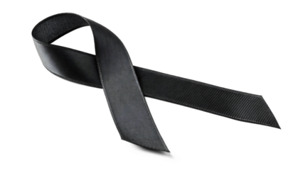 Black awareness ribbon isolated on transparent background, a symbol of mourning, support, and hope for various causes and diseases