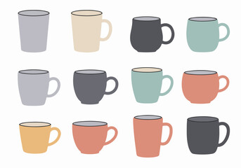Colorful mugs collection in various shades with transparent background