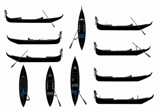 Gondolas top view set with transparent background