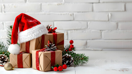 Fototapeta premium Isolated image of a festive Christmas tree with beautifully wrapped gifts and golden ornaments, perfect for the holiday season