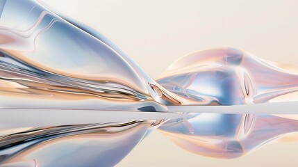 Abstract fluid architectural design featuring soft pastel colors&mdash;pinks, blues, yellows&mdash;that reflect gently on calm water, highlighting smooth textures, light play, and modern structural aesthetics sui