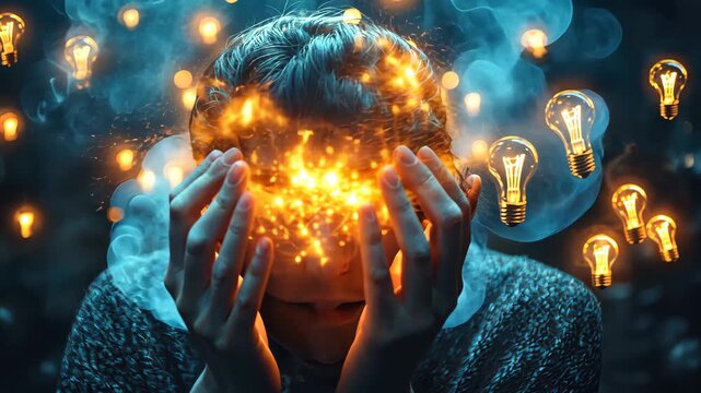 Conceptual video showcasing the explosion of ideas and creative inspiration in mind, generating