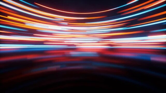 Curved display neon lights glowing futuristic abstract seamless loop background digital design