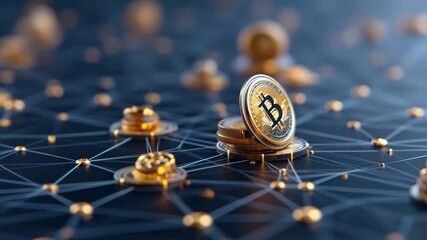 Golden bitcoin coin digital currency blockchain network futuristic financial technology glowing connection investment concept cryptocurrency bitcoin - Powered by Adobe