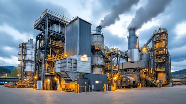 An emphasis on the exhaust system of asphalt factories, which incorporates cutting-edge carbon capture technology to demonstrate the systems that filter and trap CO2 emissions during manufacturing
